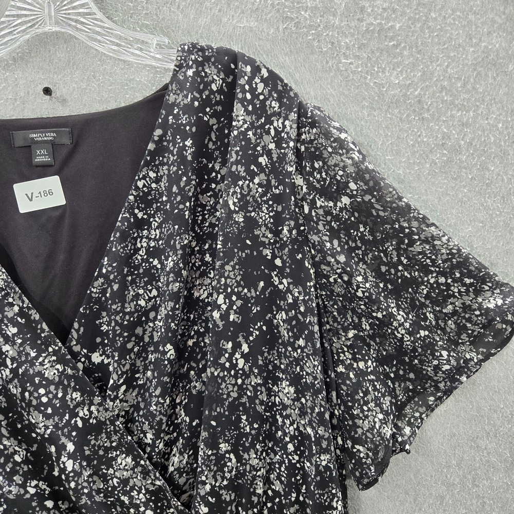 Simply Vera Vera Wang Women Dress 2XL Black Paint Splatter Mini A Line Ruffles - Picture 7 of 8